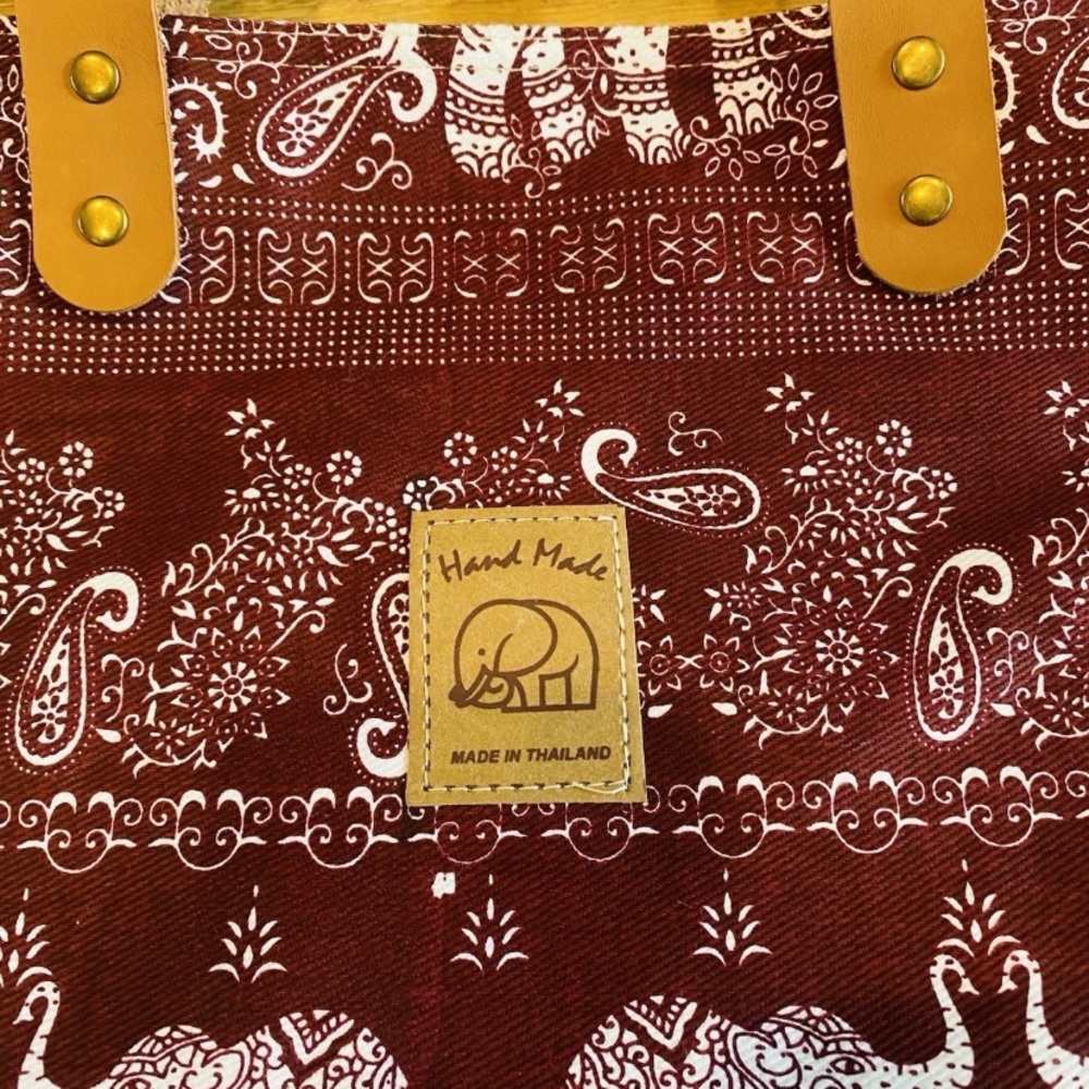 Tote Bag Unisex Elephants Hand Made From Thailand Zipper Closure - Picture 3 of 6